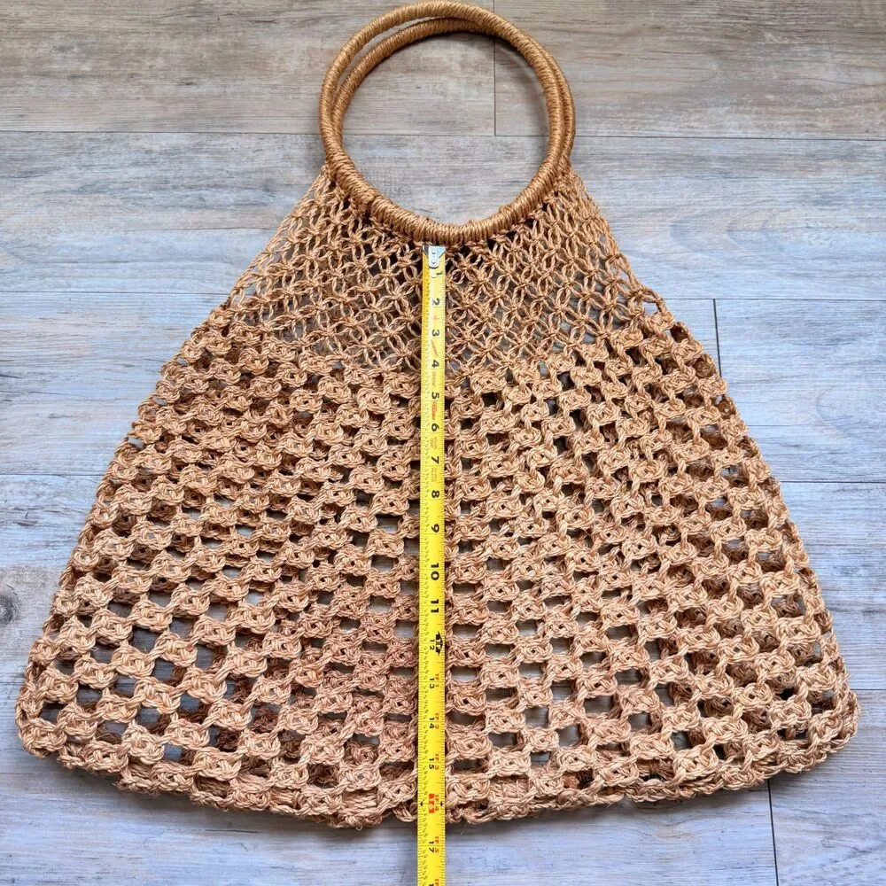 Vintage 1970s Macrame Market Bag Boho Jute Crochet Net Shopper Beach Tote Hippie